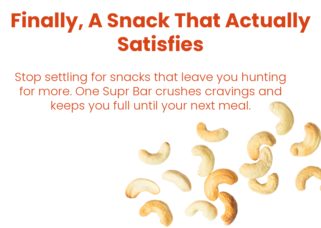 Supr Bar snack bars with promotional text on a white background
