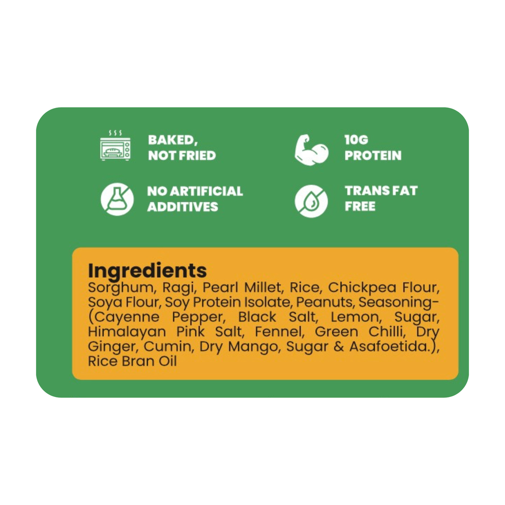 suprsnacks desi chatpata namkeen product label with health and ingredient information on a green background