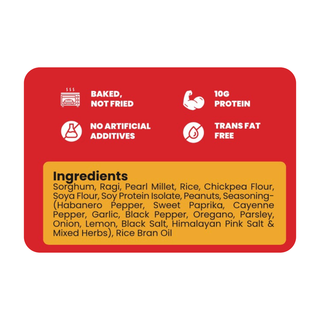 spicy masala namkeen product label with nutritional information and ingredients on a red background