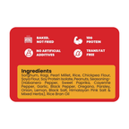 spicy masala namkeen product label with nutritional information and ingredients on a red background