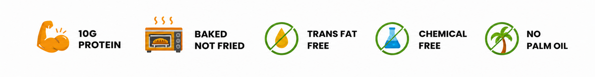 Set of icons and text indicating nutritional and dietary benefits on a white background for suprnsacks namkeen.